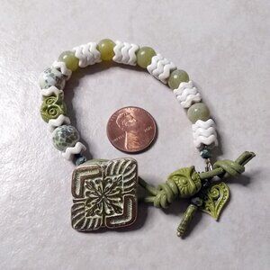 3 Wise Owls! Owl Bracelet! Easy Close Button Closure! Fire Agates + Stone Beads